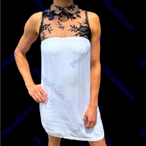 ALC XS White Sheath W/Black Lace Chest & Collar Dress - Picture 1 of 8